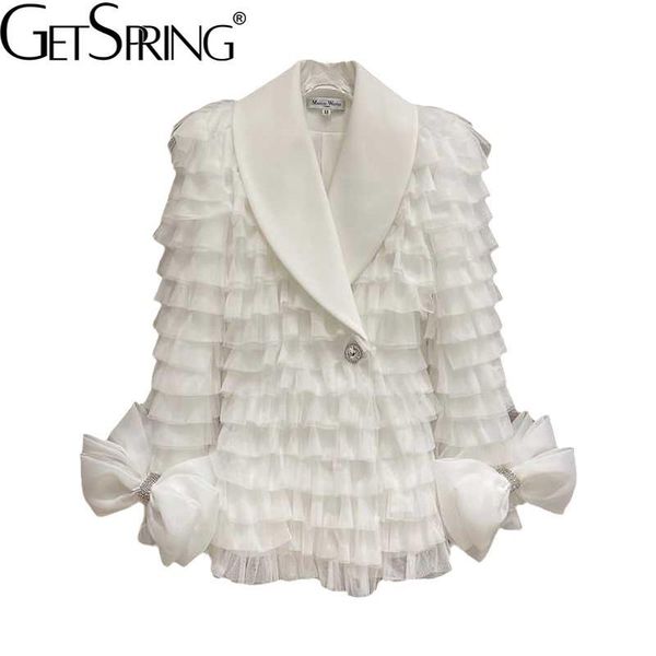 women's suits & blazers getspring women blazer ruffles bow white mesh and jackets plus size all match retro long suit coats woman 2021, White;black
women's suits & blazers getspring women blazer ruffles bow white mesh and jackets plus size all match retro long suit coats woman 2021, White;black