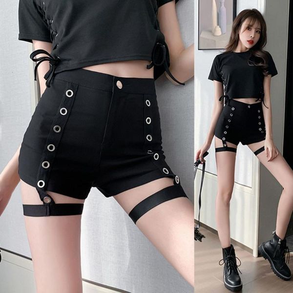 women's shorts 2021 summer womens punk bandage black denim hollow out party club high waist woman, White;black
women's shorts 2021 summer womens punk bandage black denim hollow out party club high waist woman, White;black