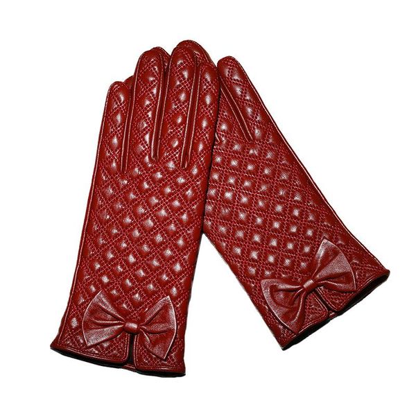 five fingers gloves women' genuine sheepskin leather red rhombic pattern thermal warm driving mittens winter s2437, Blue;gray
five fingers gloves women' genuine sheepskin leather red rhombic pattern thermal warm driving mittens winter s2437, Blue;gray