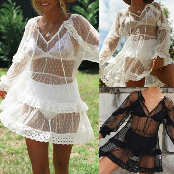 women summer fashion bikini cover up sarong dress swimwear kaftan lace crochet beach wear women's, White;black
women summer fashion bikini cover up sarong dress swimwear kaftan lace crochet beach wear women's, White;black
