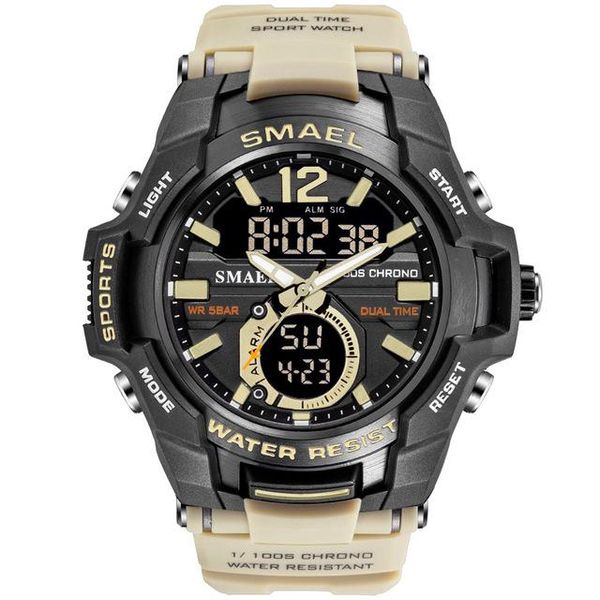 

wristwatches smael watches men sport watch waterproof 50m wristwatch relogio masculino militar 1805 men's clock digital military army, Slivery;brown