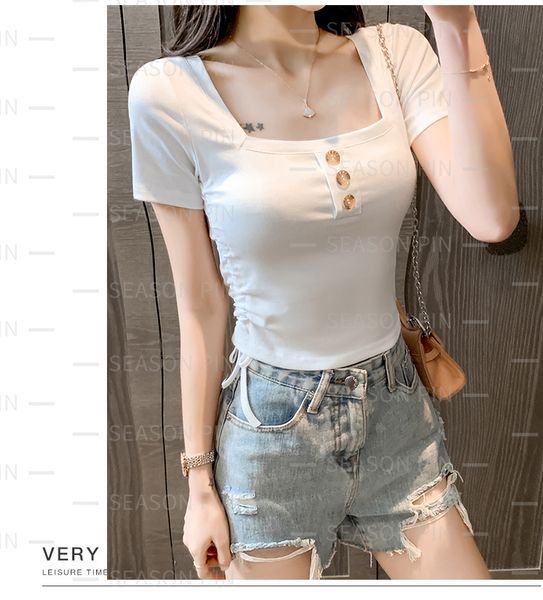 women's tees short-sleeved t-shirt summer dress drawstring design sense niche short ins tide8001, White
women's tees short-sleeved t-shirt summer dress drawstring design sense niche short ins tide8001, White