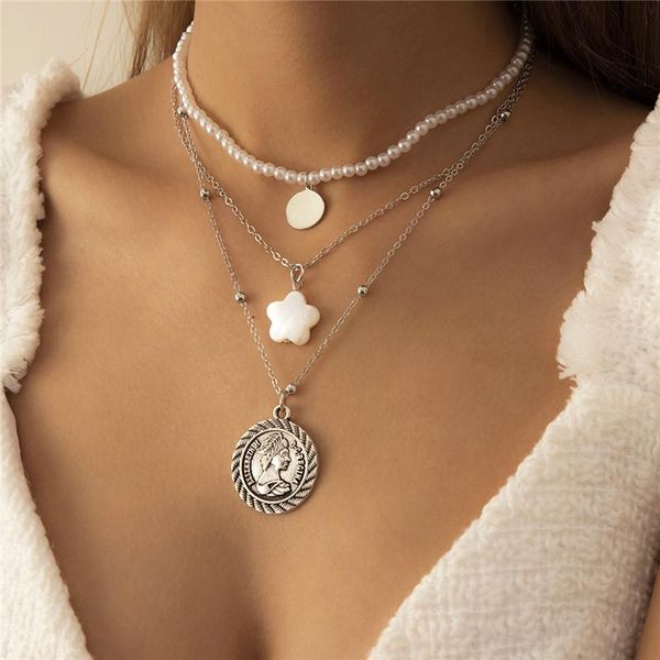 chains retro relief portrait imitation pearl beaded necklace korean version geometry star shell multilayer clavicle chain women jewelry, Silver
chains retro relief portrait imitation pearl beaded necklace korean version geometry star shell multilayer clavicle chain women jewelry, Silver