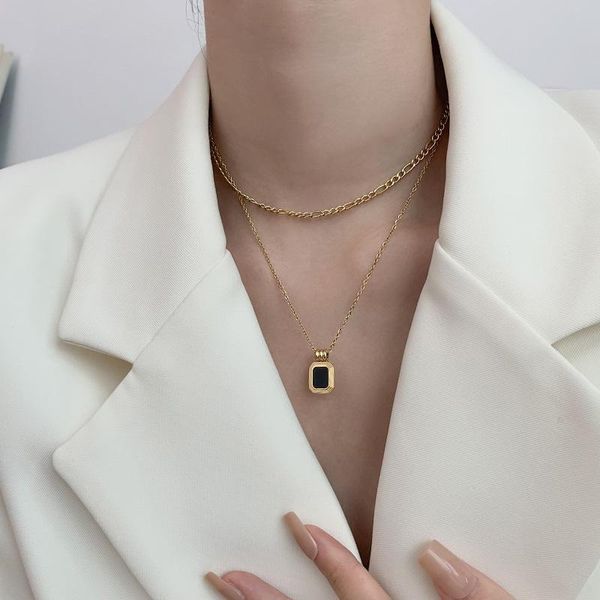 pendant necklaces u-magical 2021 double layer titanium steel black square gold necklace feminine design jewelry for women fashion metal, Silver
pendant necklaces u-magical 2021 double layer titanium steel black square gold necklace feminine design jewelry for women fashion metal, Silver