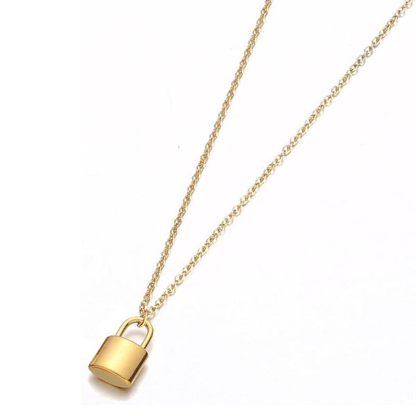 hip hop punk simple padlock pendant necklace stainless steel thin chain lock necklaces for women charms jewelry, Silver