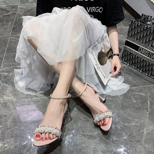 dress shoes pearl open toe high heel sandals women party stiletto ankle wrap summer thin sandalias 7 cm, Black
dress shoes pearl open toe high heel sandals women party stiletto ankle wrap summer thin sandalias 7 cm, Black