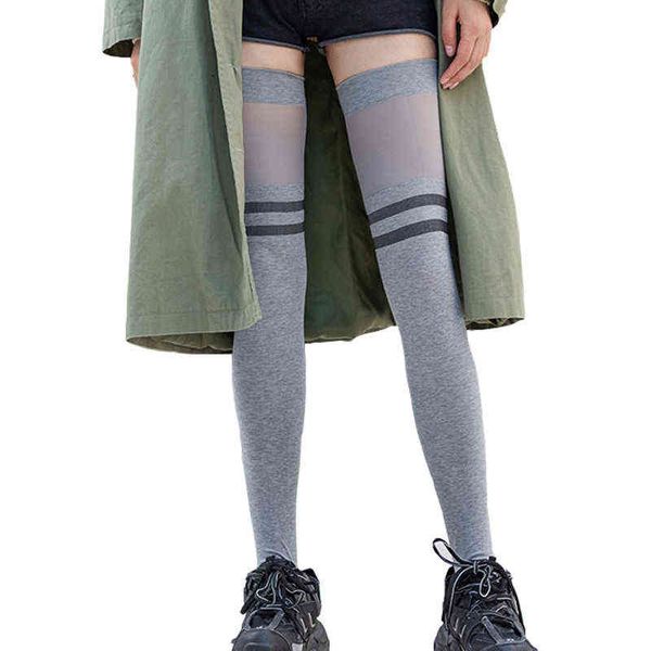 women's long sports socks two striped pattern over-knee high stocking black gray color high elastic slim thigh stockings 220105
women's long sports socks two striped pattern over-knee high stocking black gray color high elastic slim thigh stockings 220105