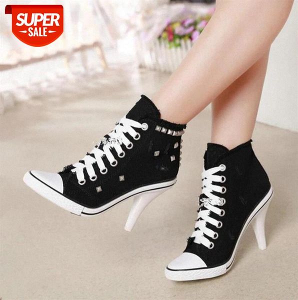 2020 Women Canvas Shoes Denim High Heels Black Rivets Fashion Shoe Laces Sneakers Short Boots #646h
2020 Women Canvas Shoes Denim High Heels Black Rivets Fashion Shoe Laces Sneakers Short Boots #646h