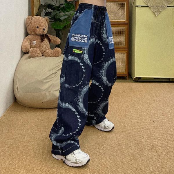 women's jeans homemade circle dad street niche hip hop handsome loose large casual women, Blue
women's jeans homemade circle dad street niche hip hop handsome loose large casual women, Blue