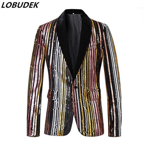men's suits & blazers bar nightclub stage male singer host shiny multicolor stripes sequin suit jackets plus size slim fit tuxedo show, White;black
men's suits & blazers bar nightclub stage male singer host shiny multicolor stripes sequin suit jackets plus size slim fit tuxedo show, White;black