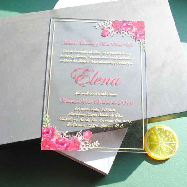 greeting cards transparent gold frame with flower printing customized clear acrylic floral wedding invitation
greeting cards transparent gold frame with flower printing customized clear acrylic floral wedding invitation