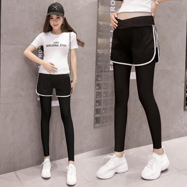 maternity bottoms maternit pants leggings low waist to stomach false two - piece spring wear, White