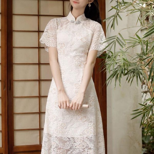 lace cheongsam young summer girl elegant modified waist long dress ethnic clothing, Red
lace cheongsam young summer girl elegant modified waist long dress ethnic clothing, Red