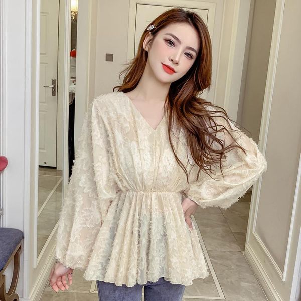 women's blouses & shirts 2021 autumn v-neck lace shirt casual all-match slim waist femme blusas solid color lantern sleeve women, White
women's blouses & shirts 2021 autumn v-neck lace shirt casual all-match slim waist femme blusas solid color lantern sleeve women, White