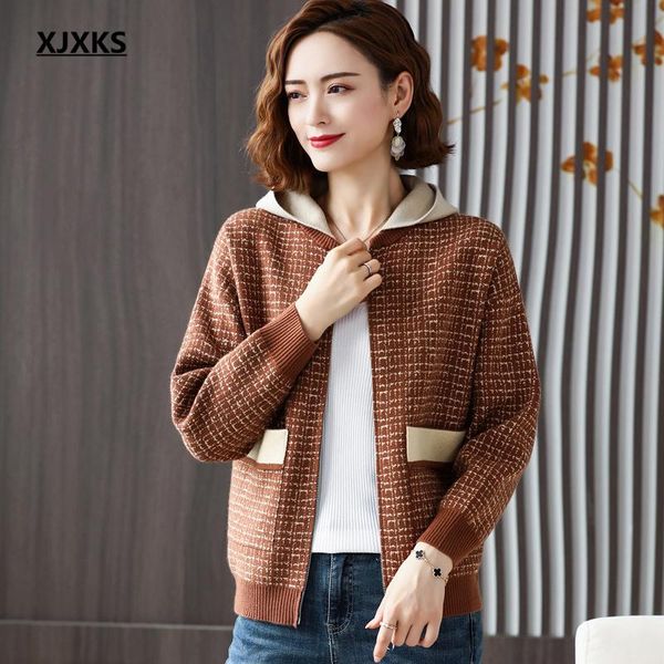 women's jackets xjxks 2021 autumn winter fashion hooded women zipper jacket loose plus size cashmere knitted sweater coat, Black;brown
women's jackets xjxks 2021 autumn winter fashion hooded women zipper jacket loose plus size cashmere knitted sweater coat, Black;brown