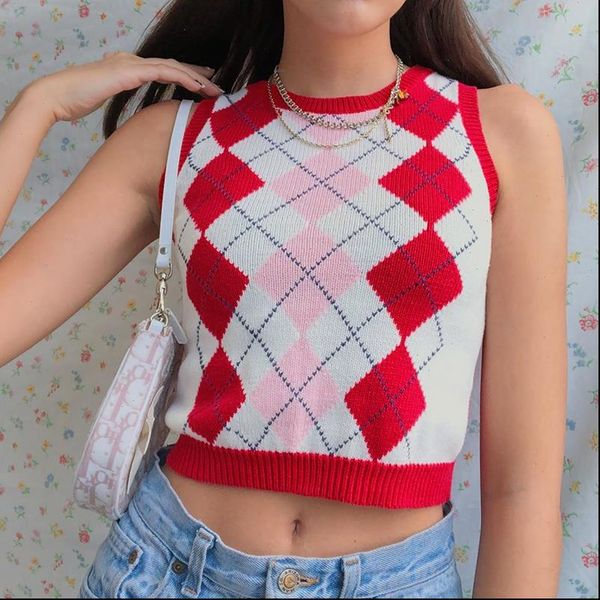 sweet argyle women sweater plaid vest cute knitted crop tee y2k preppy style knitwear jumpers autumn winter, White;black
sweet argyle women sweater plaid vest cute knitted crop tee y2k preppy style knitwear jumpers autumn winter, White;black