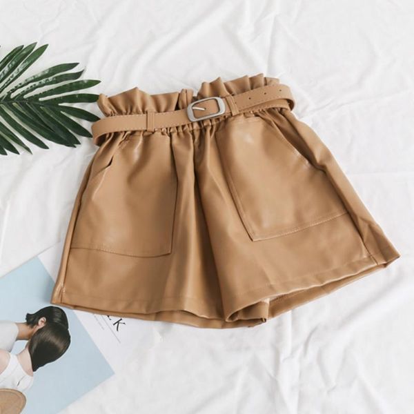 women's shorts high waist pu leather women cool punk sashes wide leg autumn winter casual loose elastic 2021, White;black
women's shorts high waist pu leather women cool punk sashes wide leg autumn winter casual loose elastic 2021, White;black