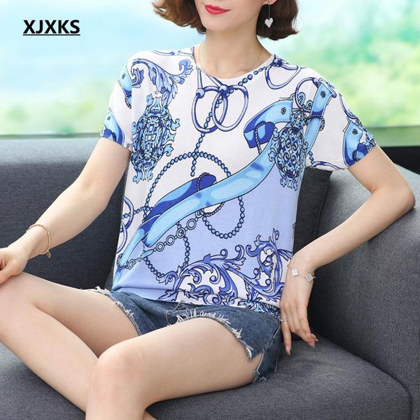 women's t-shirt xjxks 2021 summer women high-end digital printing loose plus size short-sleeved, White
women's t-shirt xjxks 2021 summer women high-end digital printing loose plus size short-sleeved, White