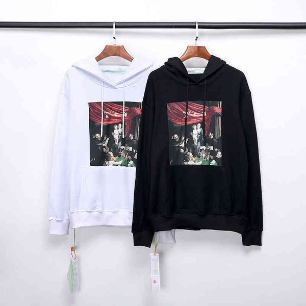 20fw off new white ow virgin oil painting direct jet printed cotton terry hooded sweater, Black
20fw off new white ow virgin oil painting direct jet printed cotton terry hooded sweater, Black