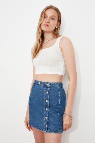 skirts trendyol button detailed denim skirt twoss21et0479, Black