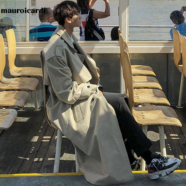 men's trench coats mauroicardi autumn long oversized khaki black coat men sleeve belt double breasted casual korean style fashion 2021, Tan;black
men's trench coats mauroicardi autumn long oversized khaki black coat men sleeve belt double breasted casual korean style fashion 2021, Tan;black