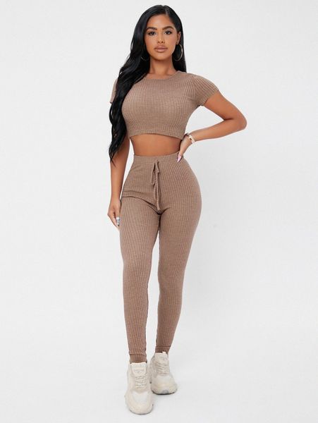 petite waffle knit crop tee & tie waist leggings set u01r#, White
petite waffle knit crop tee & tie waist leggings set u01r#, White