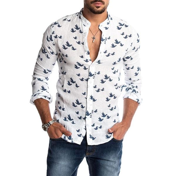 men's casual shirts 2021 fashion long sleeve pigeon print shirt jacket, White;black
men's casual shirts 2021 fashion long sleeve pigeon print shirt jacket, White;black