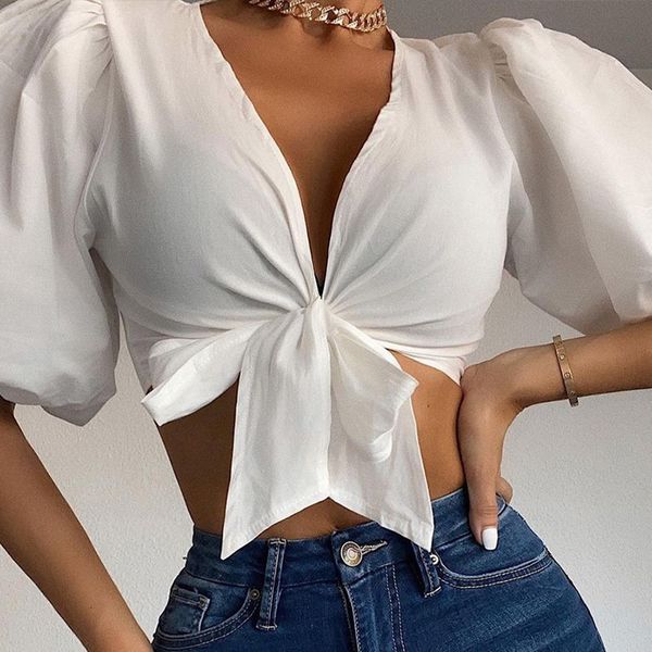 women puff sleeve bow tie t-shirt v-neck solid female crop t-shirts fashion ladies slim tube 210514, White
women puff sleeve bow tie t-shirt v-neck solid female crop t-shirts fashion ladies slim tube 210514, White