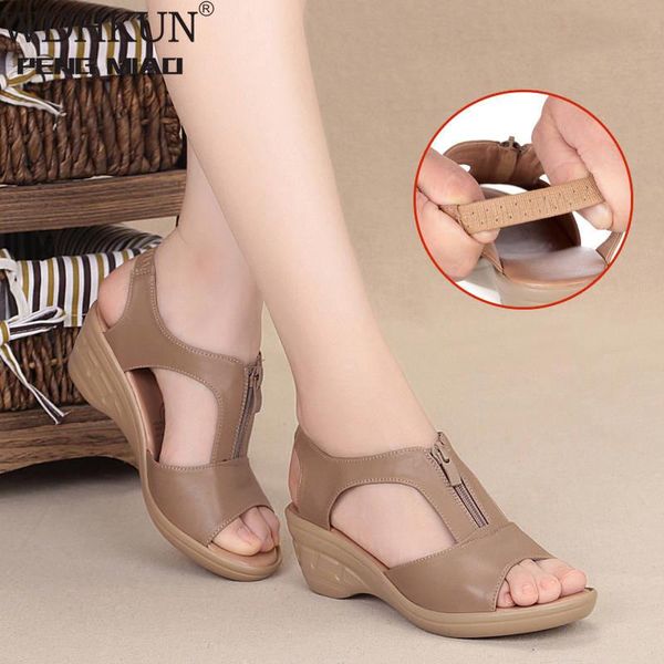summer women sandals high heel wedges leather shoes woman solid casual zip platform plus size 35-41 ladies, Black 
summer women sandals high heel wedges leather shoes woman solid casual zip platform plus size 35-41 ladies, Black