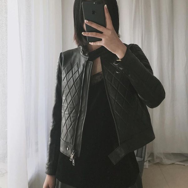 women's leather & faux genuine clothes short style motorcycle jacket autumn haining sheep slim fit sheepskin regular, Black
women's leather & faux genuine clothes short style motorcycle jacket autumn haining sheep slim fit sheepskin regular, Black
