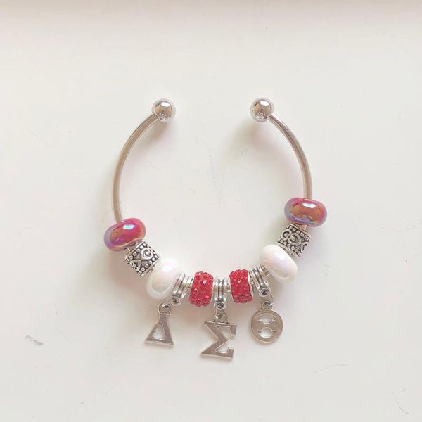 charm bracelets hand made fashion red white european beads greek sorority delta open cuff women bracelet bangles jewelry, Golden;silver
charm bracelets hand made fashion red white european beads greek sorority delta open cuff women bracelet bangles jewelry, Golden;silver