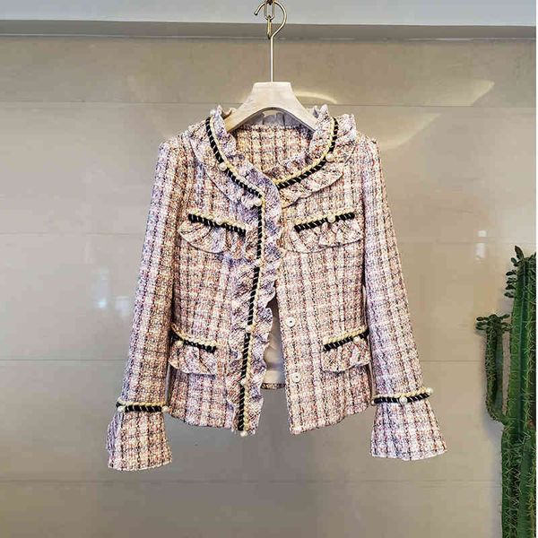 jackets vintage pink plaid weave tweed women flare long sleeve pearls patchwork ruffles wool jacket coat elegant slim outwear, Black;brown
jackets vintage pink plaid weave tweed women flare long sleeve pearls patchwork ruffles wool jacket coat elegant slim outwear, Black;brown