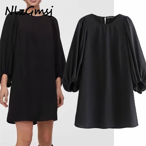 dres long puff sleeve black o neck vintage loose short es female fashion office lady vestidos 210628, Black;gray
dres long puff sleeve black o neck vintage loose short es female fashion office lady vestidos 210628, Black;gray