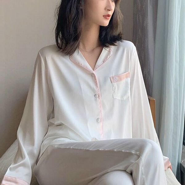 qweek 2021 silk pajamas for women summer sleepwear two pieces set heart embroidery home clothes pijama long sleeve nightwear, Black;red
qweek 2021 silk pajamas for women summer sleepwear two pieces set heart embroidery home clothes pijama long sleeve nightwear, Black;red