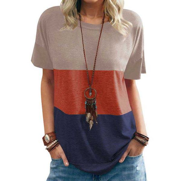 summer contrast color wide stripe o-neck short sleeved loose women t shirt casual style daily life ladies t-shirt 210608, White
summer contrast color wide stripe o-neck short sleeved loose women t shirt casual style daily life ladies t-shirt 210608, White