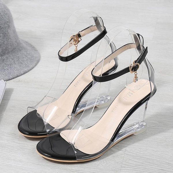 dress shoes pvc sandals summer women 8cm large size high heel female wedge stiletto transparent pumps, Black
dress shoes pvc sandals summer women 8cm large size high heel female wedge stiletto transparent pumps, Black