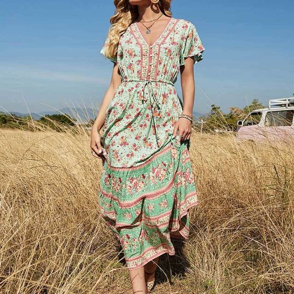 inspired green floral maxi for women v-neck buttons summer drawstring waist new cute ladies dress 210412, Black;gray
inspired green floral maxi for women v-neck buttons summer drawstring waist new cute ladies dress 210412, Black;gray