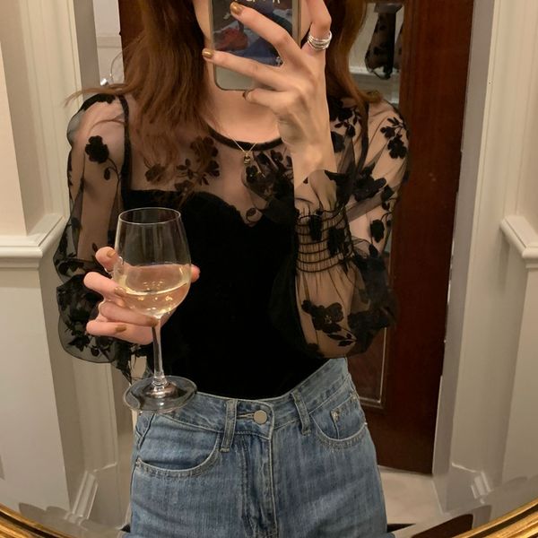 two piece dress black mesh basic slim florals femme 2021 basewear office lady retro vintage all match streetwear blouses igqc, White
two piece dress black mesh basic slim florals femme 2021 basewear office lady retro vintage all match streetwear blouses igqc, White