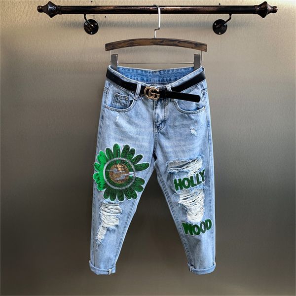 women's jeans spring autumn sequin sun flower women blue high waist vintage hole loose denim pants casual ankle-length harem 6j30
women's jeans spring autumn sequin sun flower women blue high waist vintage hole loose denim pants casual ankle-length harem 6j30