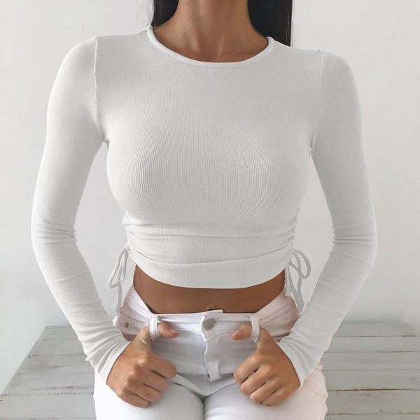 women rib knitted crop fashion casual fall long sleeve shirt drawstring ruched slim fit short t clothes for women's t-shirt, White
women rib knitted crop fashion casual fall long sleeve shirt drawstring ruched slim fit short t clothes for women's t-shirt, White