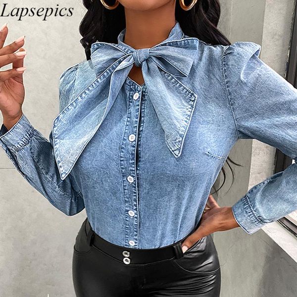 women's blouses & shirts casual bow collar long sleeve denim for female office lady shirt women womens, White
women's blouses & shirts casual bow collar long sleeve denim for female office lady shirt women womens, White