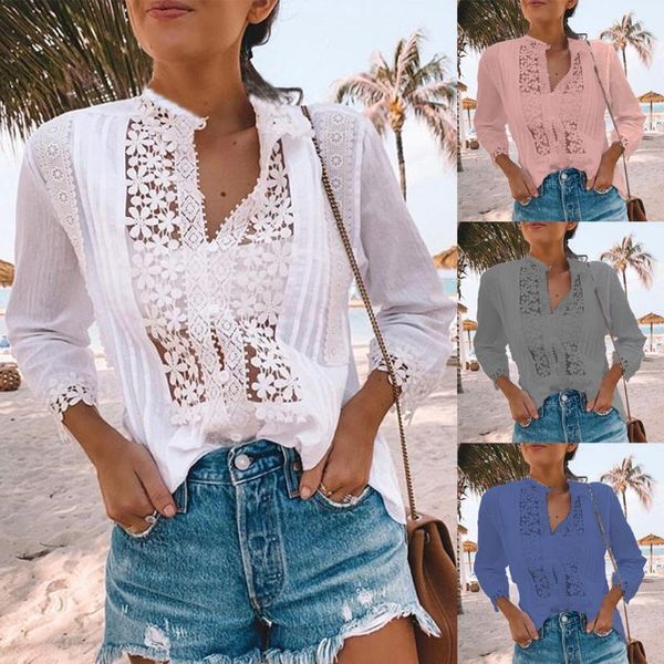 fashion women solid v-neck lace hollow up long sleeves shirt blouse women's blouses & shirts, White
fashion women solid v-neck lace hollow up long sleeves shirt blouse women's blouses & shirts, White