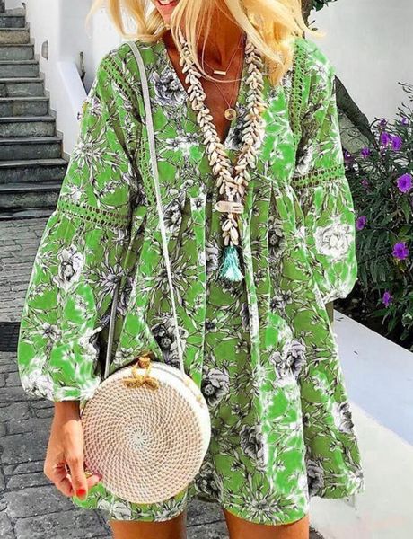 bohemian floral print long sleeve lantern mini dresses v neck casual elegant boho holiday beach dress summer women green, Black;gray
bohemian floral print long sleeve lantern mini dresses v neck casual elegant boho holiday beach dress summer women green, Black;gray