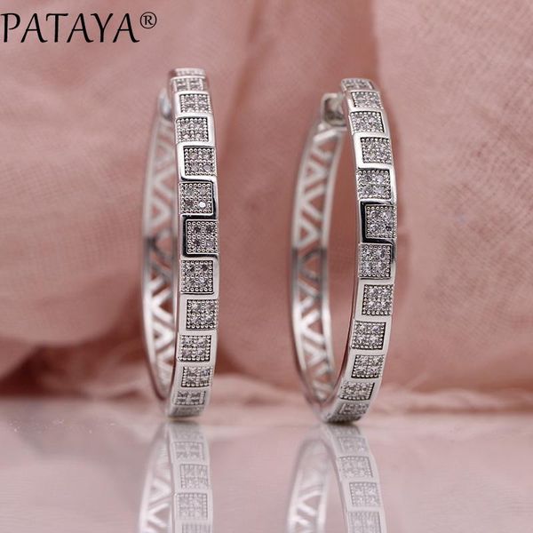 dangle & chandelier pataya arrivals white gold natural zircon long earrings women fashion hollow big earring wedding party noble fine jewelr, Silver