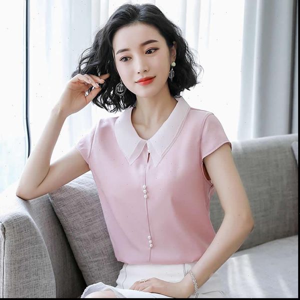 spring summer style casual women blouses short sleeve peter pan collar blue pink blusas df2707, White
spring summer style casual women blouses short sleeve peter pan collar blue pink blusas df2707, White