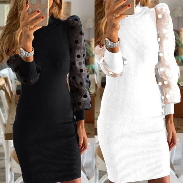 autumn women's bodycon dress long polka dot puff sleeve knit turtleneck jumper pencil dresses casual, Black;gray
autumn women's bodycon dress long polka dot puff sleeve knit turtleneck jumper pencil dresses casual, Black;gray