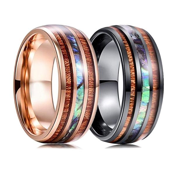 wedding rings fashion 8mm rose gold black tungsten carbide men's ring hawaiian koa wood and abalone shell opal inlay band jewelry, Slivery;golden
wedding rings fashion 8mm rose gold black tungsten carbide men's ring hawaiian koa wood and abalone shell opal inlay band jewelry, Slivery;golden