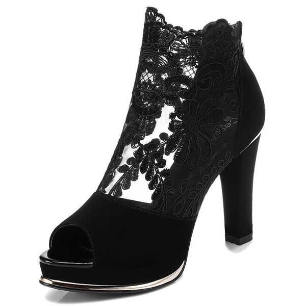 fashion women high heels peep toe lace flower heel ankle strap net surface hollow out sandals gladiator, Black
fashion women high heels peep toe lace flower heel ankle strap net surface hollow out sandals gladiator, Black