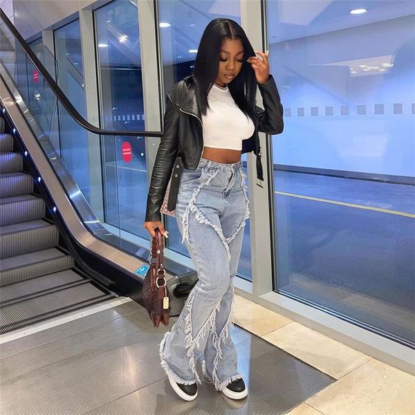 women's jeans casaul women long pants tassle high street flare waist clothes for outfit, Blue
women's jeans casaul women long pants tassle high street flare waist clothes for outfit, Blue