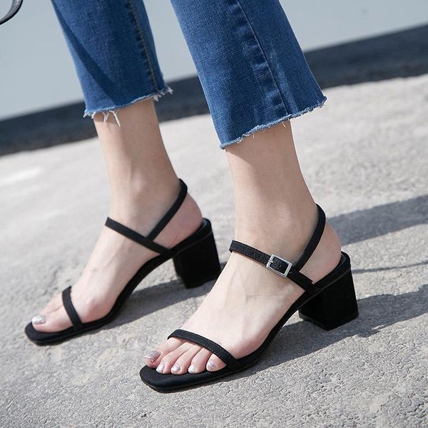 heel suede 2021 buckle fairy wind medium sandals night female all-match women's dress shoes, Black
heel suede 2021 buckle fairy wind medium sandals night female all-match women's dress shoes, Black